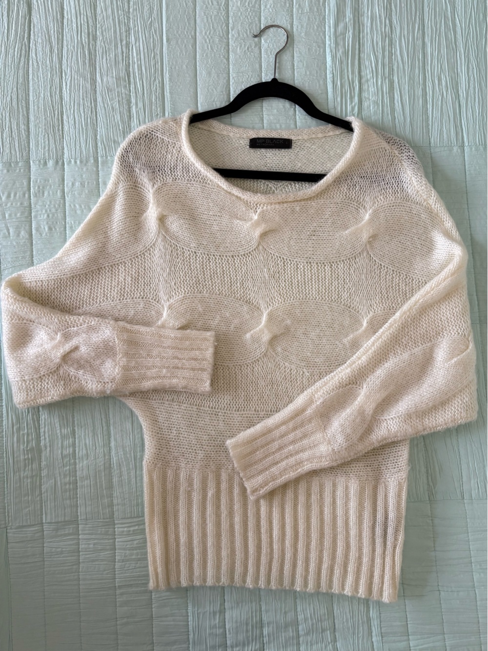 MR BLACK Metropolitan Ivory Cable Knit Sweater Size L Oversized Chunky